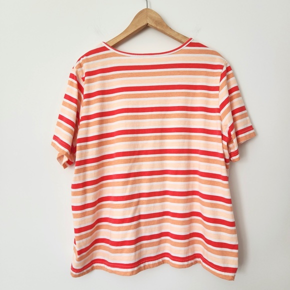 Vintage 90s Peach Striped Short Sleeve T- Shirt Orange White Casual Size XL - Picture 2 of 8